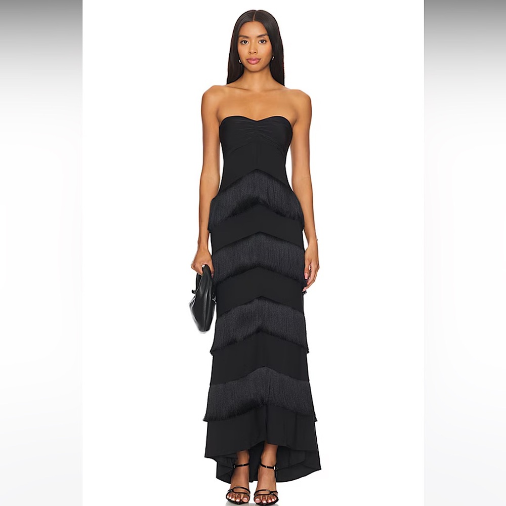 NWT! House of Harlow 1960 Hera Fringe Maxi Dress in Black